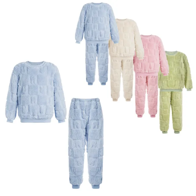 Kids Boys Girls Pajamas Set Long Sleeve Tops Outfits Flannel Loungewear 2Pcs