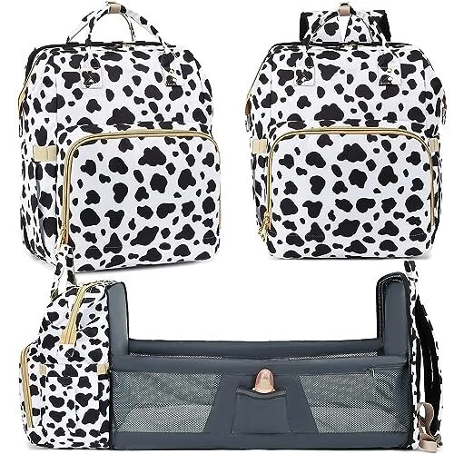 Baby Diaper Bag Backpack with Changing Station for Boy Girl Baby Cow Print