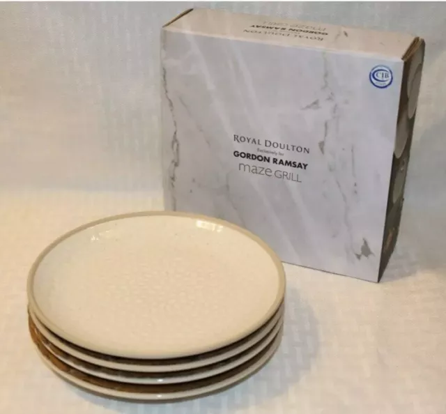Royal Doulton (4) GORDON RAMSAY MAZE GRILL 6" Plates White Mixed, New in Box