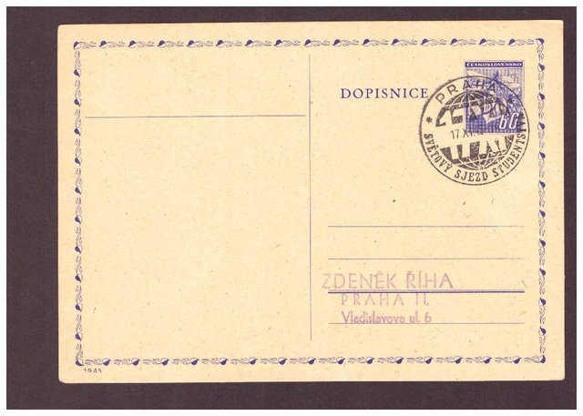 Böhmen und Mähren - Postkarte 1945 gelaufen nach Prag