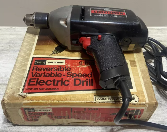 Vintage Sears Craftsman Electric Drill 3/8" Reversible Variable-Speed, Works