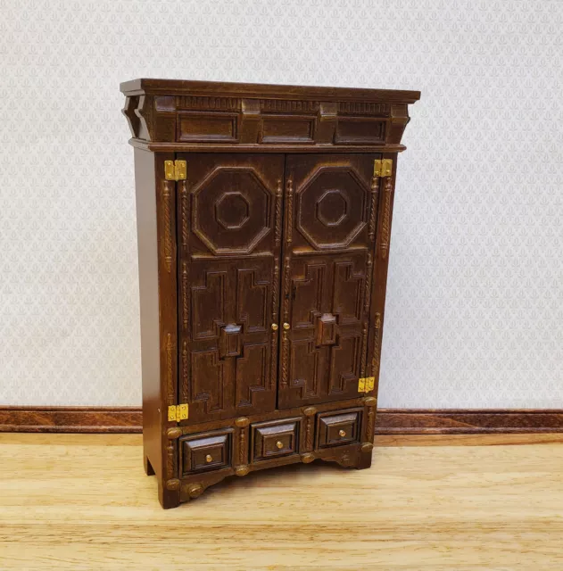 JBM Dollhouse Wardrobe Closet French Louis XIII Style Walnut Finish 1:12 Scale