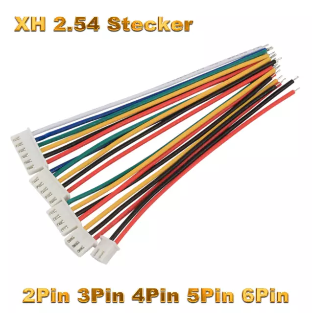JST-XH 2.54 Stecker inkl. 15cm Elektronik 24AWG Kabel Lipo Akku 2 3 4 5 6 Pin RC
