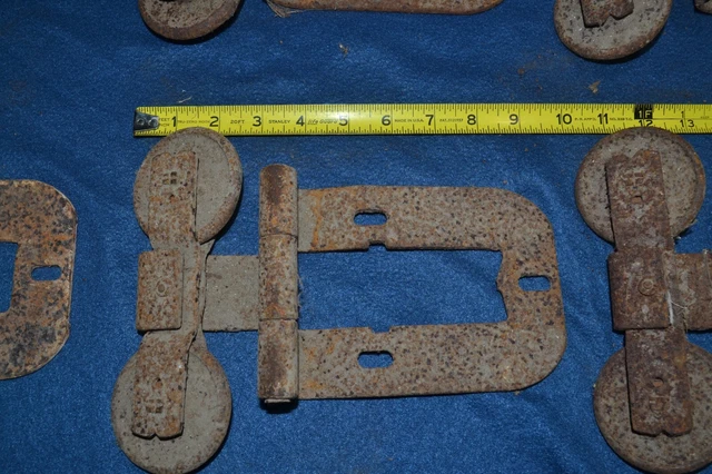 Lot Of 6 Vintage Double Wheel Barn Door Rollers Hardware Used Rusty 17