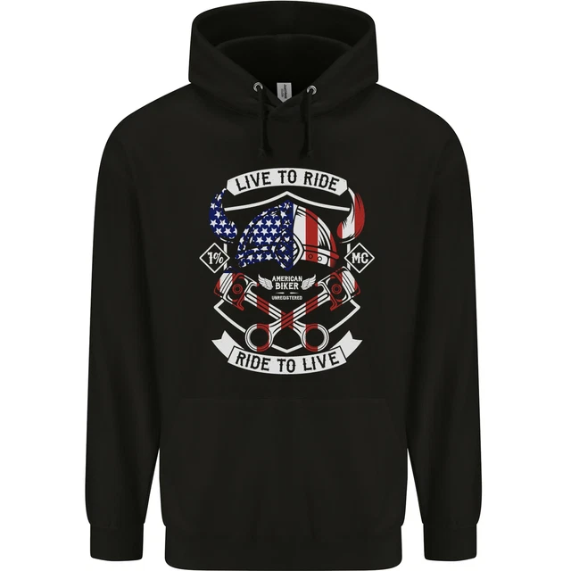 Felpa con cappuccio 80% cotone per moto American Biker USA da uomo