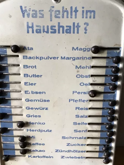 altes Blechschild WAS FEHLT IM HAUSHALT Maggi Persil ATA Imi Kaffee Kakao Senf