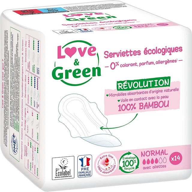 Serviettes Ecologiques Normal - Certifiées Ecolabel - 14 Pièces - 0% Colorant, P