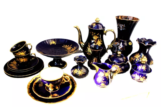 Echt Kobalt 24 Karat Gold Porzellan - Fine China Lichte, Royal Wunsiedel Bavaria