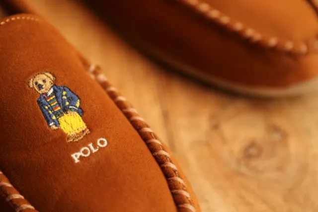 Polo Ralph Lauren pantofole foderate in pelliccia scamosciata scarpe uomo UK 9 US 10 EU 43
