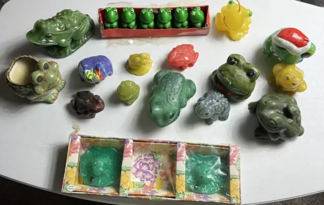 Lot of 21 Vintage  Unused Wax Frog Candles And 1 Ceramic Frog Candle