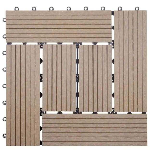 1 mq WPC piastrelle in legno Sarthe, piastrelle per pavimenti balcone terrazza, teak sfalsato 2