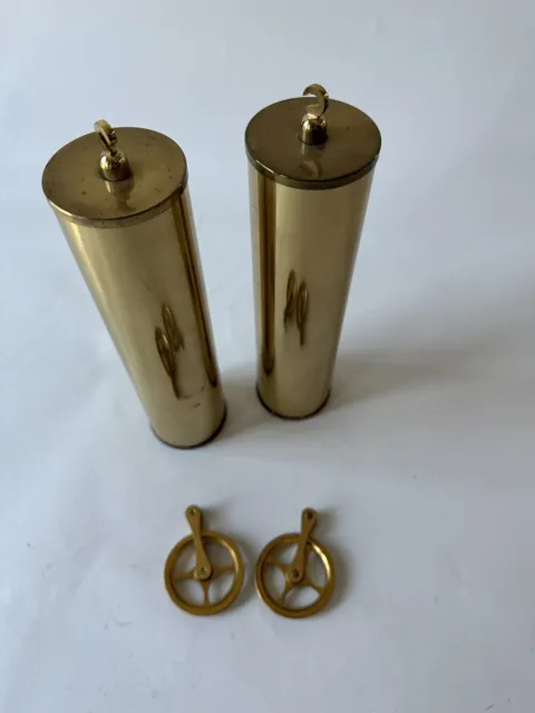 SET OF 2 GRANDFATHER CLOCK WEIGHTS  VINTAGE OLD PARTS In Brass Shell