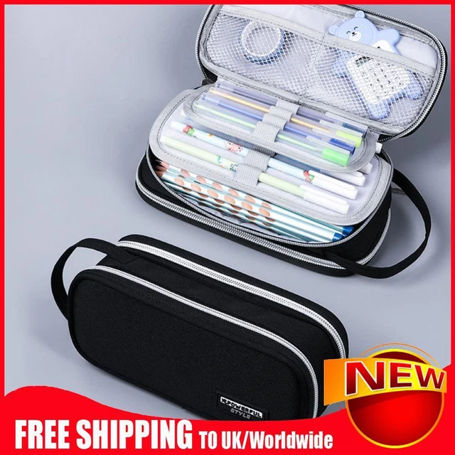 Large Capacity Pencil Case Multi-layer Canvas Pencil Pouch (6881 Black)