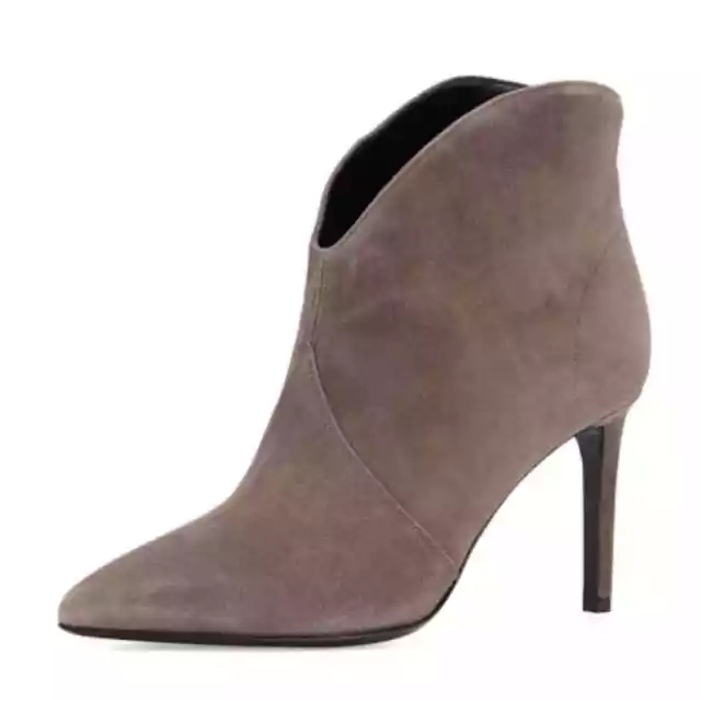 Saint Laurent Paris YSL Road Gray Dipped Suede Heeled Ankle Bootie sz 38