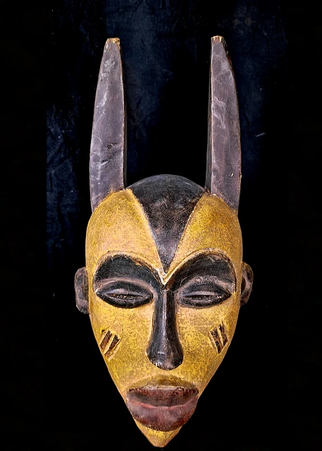 Old Tribal Ibiobio   Mask  With Horns   --- Nigeria