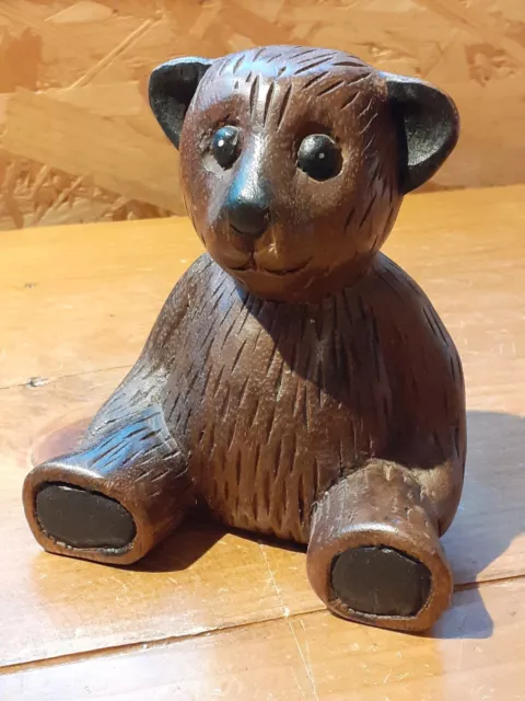 Lovely vintage carved wooden bear - great expression and very tactile!