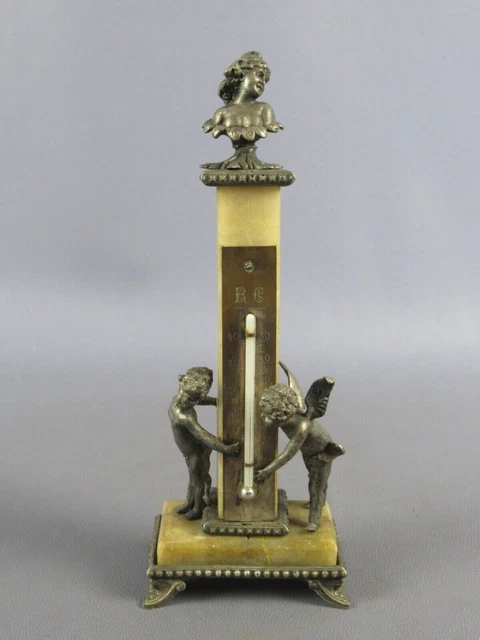 ANCIEN THERMOMÈTRE STATUE Bateau sur socle en marbre "Port de Cannes