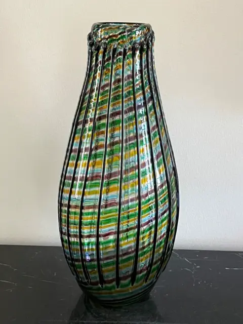 Vintage Michael Egan Studio Art Glass 13.5" Tall Signed Hand Blown Glass Vase
