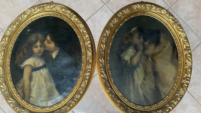 Coppia Di Dipinti Ovali, dipinto su tela, Pellagatta. Epoca 800