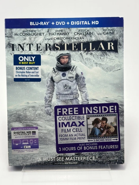 INTERSTELLAR BLU-RAY AND DVD combo With 70mm IMAX Film Cell with