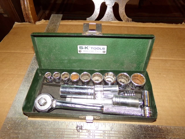 VINTAGE S-K Tools 16 Piece SAE 3/8" Drive 12 & 6  Point Socket Set W/Case, USA