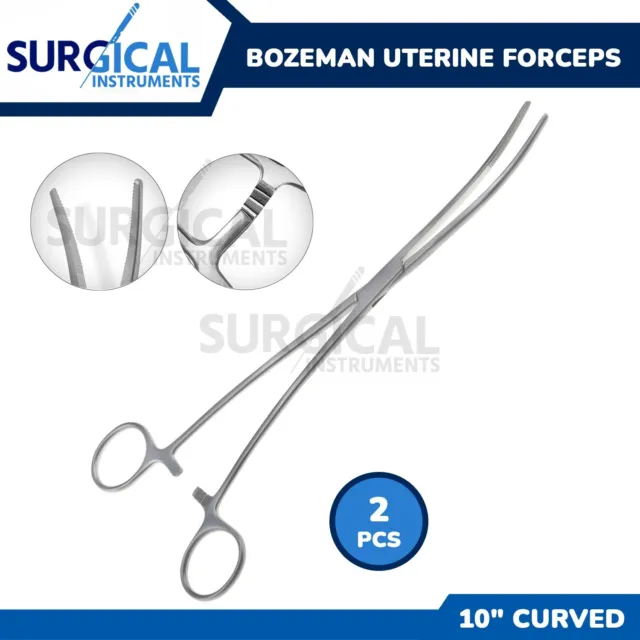 2 Pcs Uterine Bozeman Forceps Curved Surgical ENT Instruments German Grade