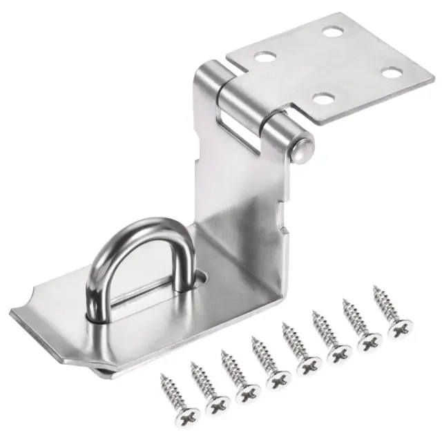 4'' Stainless Steel 90 Degree Heavy Door Latch Hasp Lock with Screws, Silver