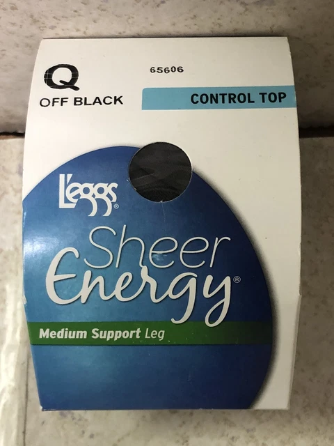 LEGGS SHEER ENERGY Pantyhose Sheer Panty Jet Black Sheer Toe Queen Size