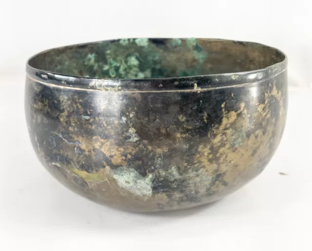 Antique Korean Verdigris Bronze Bowl Goryeo Dynasty Damaged