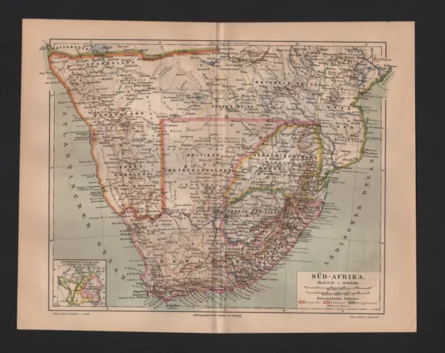 Landkarte map 1887: SÜD-AFRIKA. Südafrika Kapkolonien