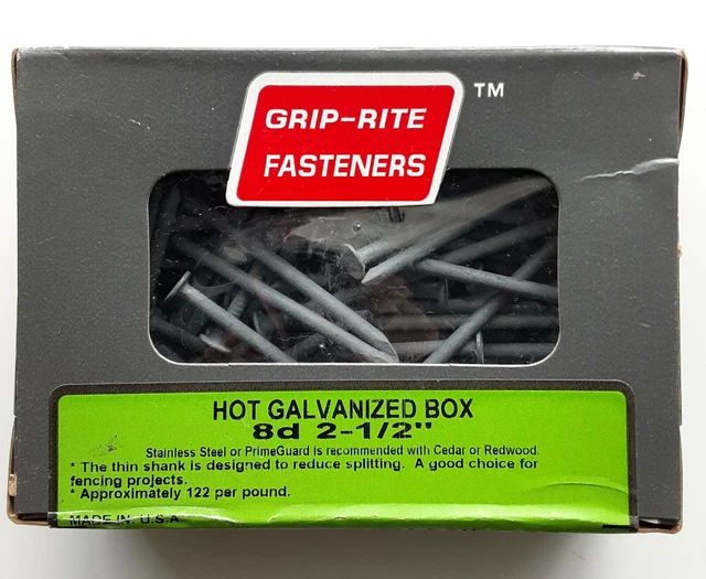 Grip Rite Hot Dipped Galvanized Nails 1lb Box 8d 2 -1/2" Approx. 122 Nails