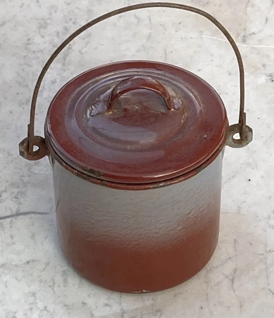 Ancienne Casserole émaillée Orange - Tôle émaillée Vintage - Gaz - Occasion