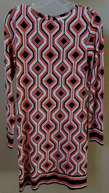 SALE Michael Kors Orange-Red Black Pattern Polyester Knee Length Sheath Dress XS