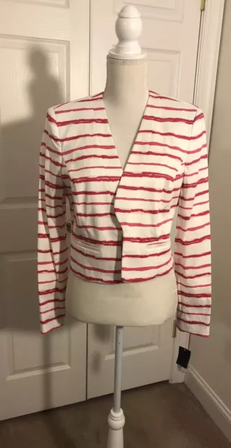 Nine West Women’s Open-Front Jacket 10 Candy/Ivory NWT