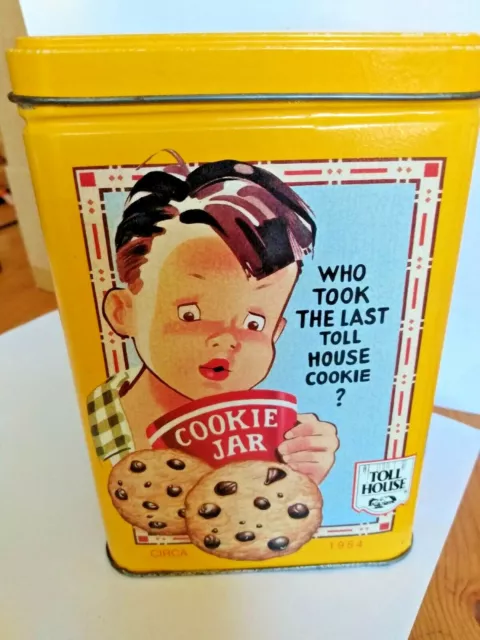 Nestle Toll House Cookies Collector Yellow Metal Tin ~ Vintage Scenes & Recipe!