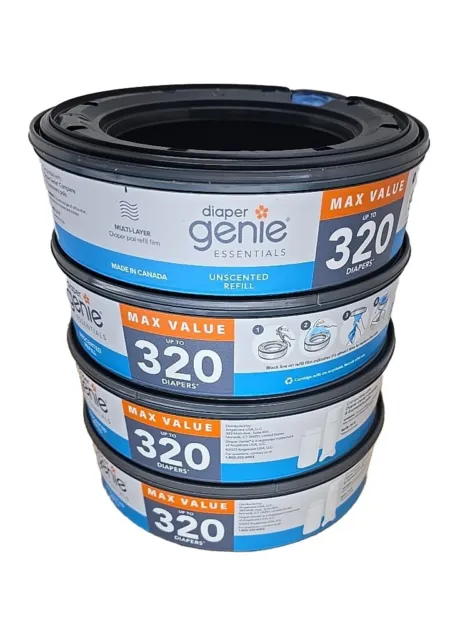 Diaper Genie Essentials Round Refill 4-Pack | Holds Up to 1280 Newborn Diapers |