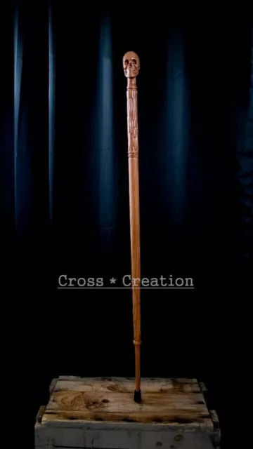 Wooden Hand Carved Handmade Walking Stick Walking Stick Cane Skull Head Handle