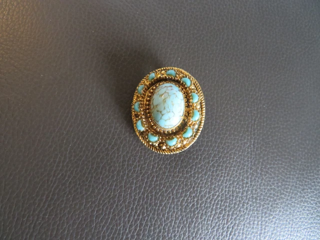Superbe broche métal doré pierre bleu & strass - Montres & Bijoux