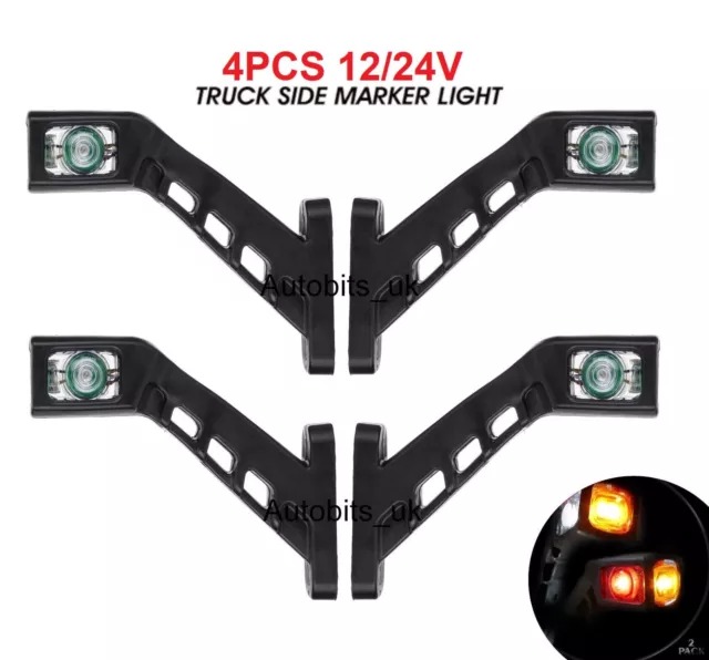 4x 3 Function Side Stalk Marker Led Lights Clear Lens For Trailer Truck 12v 24v