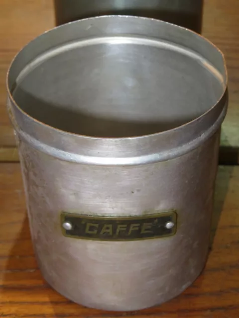 Antico barattolo contenitore alluminio per il CAFFE con etichetta in ottone del