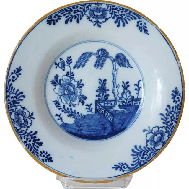 Antique Dutch De Porceleyne Bijl Delft Blue & White Pottery Plate 18th century
