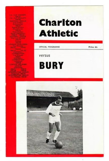 Charlton Athletic v Bury - 1965-66 Division Two - Football Programme