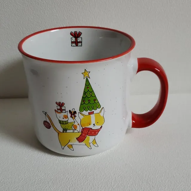 Christmas Cat Mug 208 Park White Speckle Red Trim  Large Ceramic MW/DW Safe