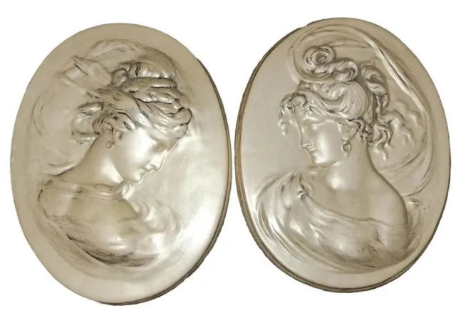 Vintage Victorian Woman Cameo Ceramic Oval Wall Plaque Hanging Art