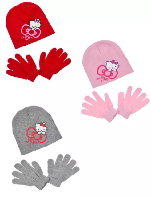 Hello Kitty Kinder Winterset Mütze Handschuhe  Wintermütze Größe 52,54