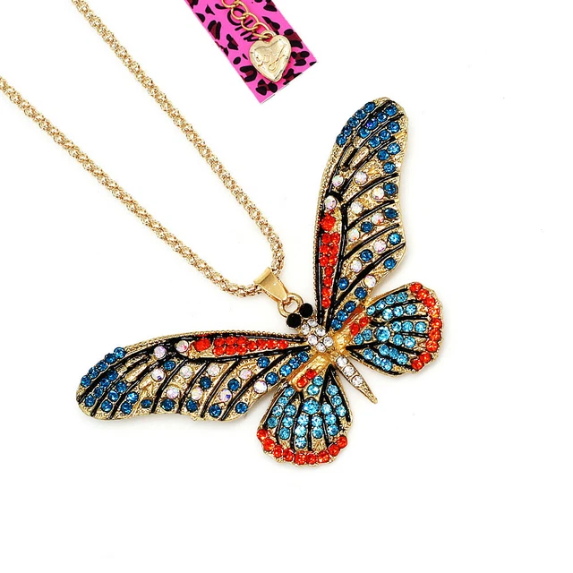 Betsey Johnson Crystal Rhinestone Cute Butterfly Pendant Chain Women's Necklace