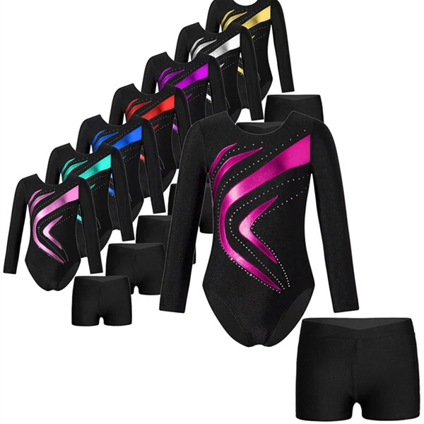 Kids Girls Leotard With Shorts Set Performance Competition Gymnastics Yoga Suits