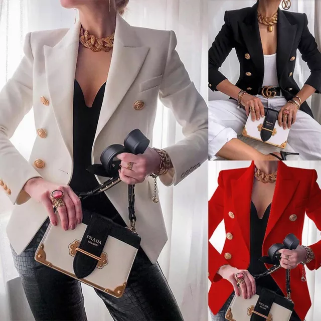 Women Double-breasted Blazer Coat Long Sleeve Lapel Formal Slim Jacket Outwear |