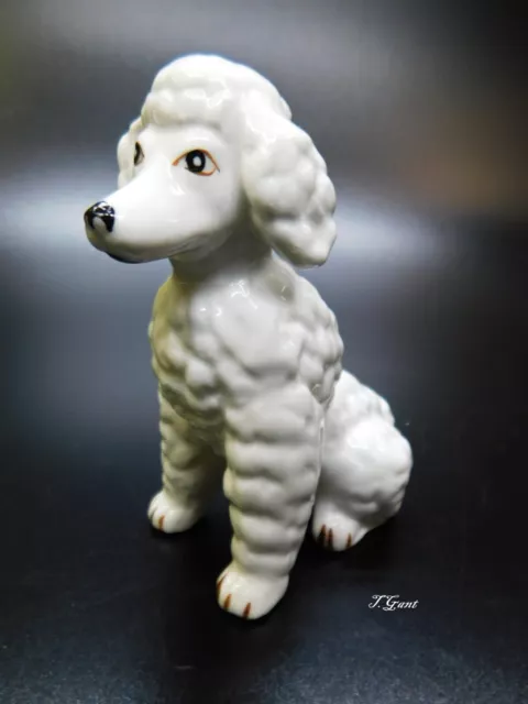 Vintage Porcelain Sitting White Standard Poodle Dog Figurine