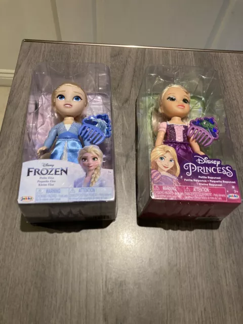 NEW Disney Petite Rapunzel & Elsa 6" Mini Dolls With Combs - 2 Dolls Pack